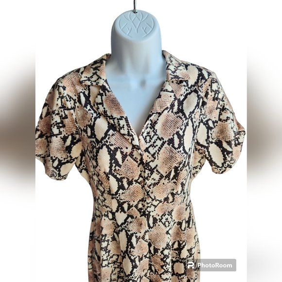 Lulus Let's Snake a Deal Beige Snake Print Collared Midi Dress Size XS - Picture 2 of 4